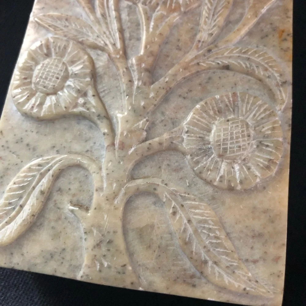 Handcrafted Floral Carved Stone Keepsake Trinket Box